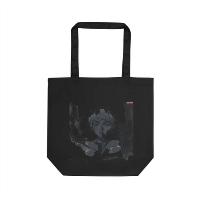 Happy Monochrome Canvas Tote Bag in eco-friendly cotton canvas with comfortable shoulder straps and spacious design for everyday use.

Back view. Black shopping bag with artistic abstract design and small Later&Before logo. 100% organic cotton and vegan approved.