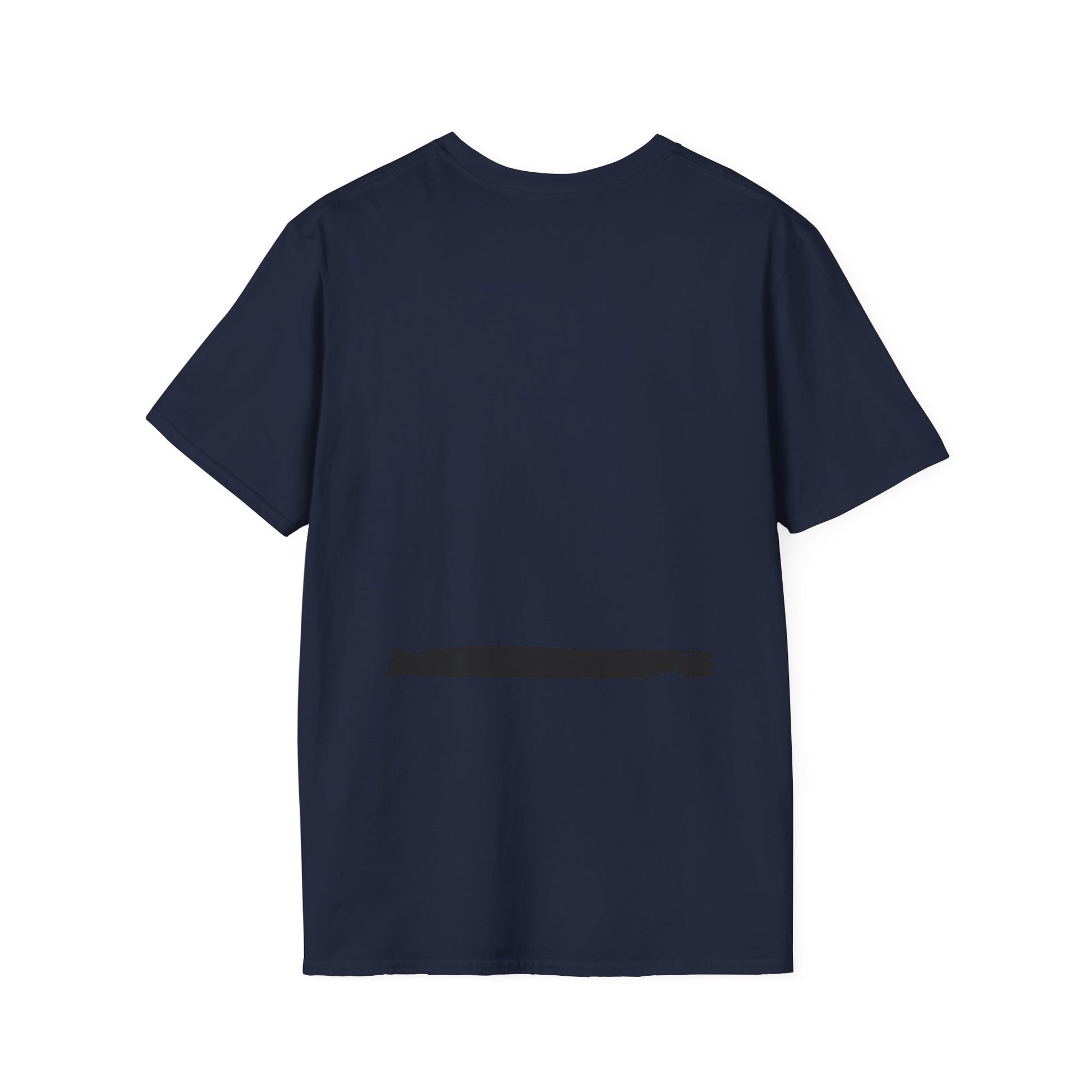 Minimalist Later&Before navy blue cotton t-shirt in 100% ring-spun cotton. Soft, durable, and ethically sourced. Seamless construction for a versatile everyday essential. Black line design on the back.