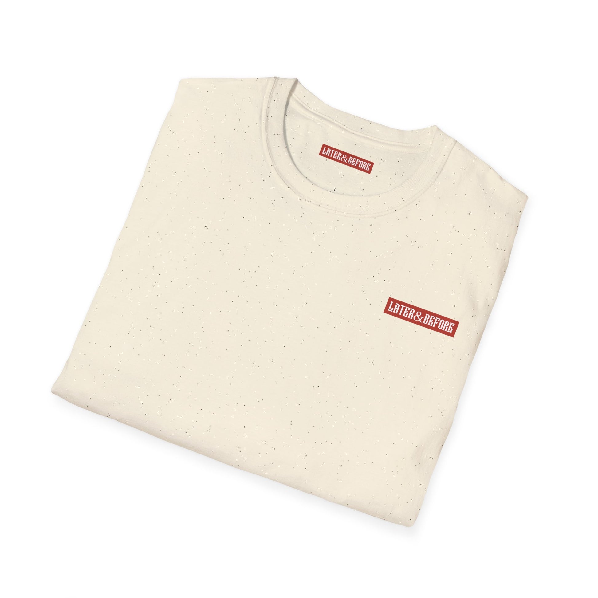 Minimalist Later&Before cream cotton t-shirt in 100% ring-spun cotton. Soft, durable, and ethically sourced. Seamless construction for a versatile everyday essential. Brand logo on left chest.